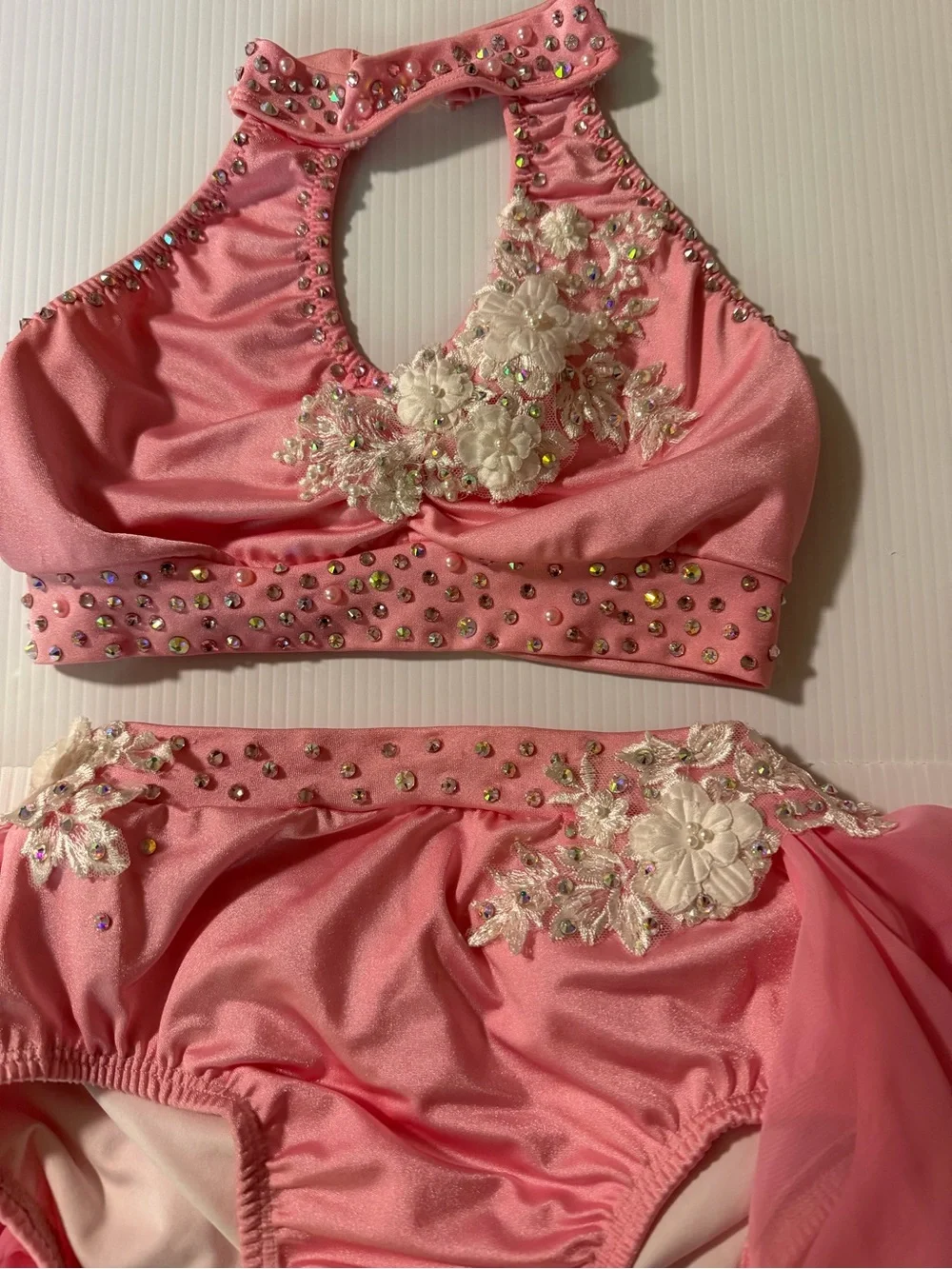 Custom solo dance costume nude illusion lyrical pink 2 piece LC child